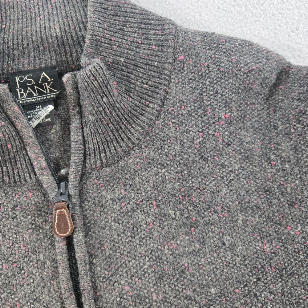 Jos. A. Bank Sweater Mens XL Grey Pink Donegal Lambswool Blend Quarter Zip Mock